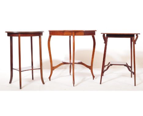 An assortment of three late 20th century&nbsp;Regency revival side tables to include an oval inlaid table with shaped legs un