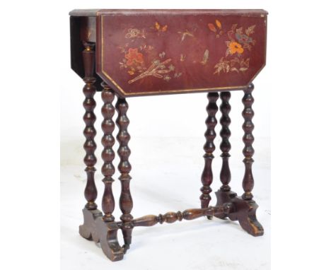 An early 20th Century circa 1930's mahogany Chinoiserie painted Chinese influenced Sutherland table. The table having goldfis