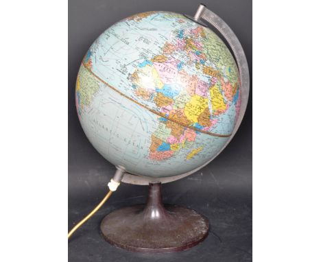 A vintage 1970s 20th century Danish Scan - Globe desktop globe raised on a circular base. The globe has ocean currents, inter