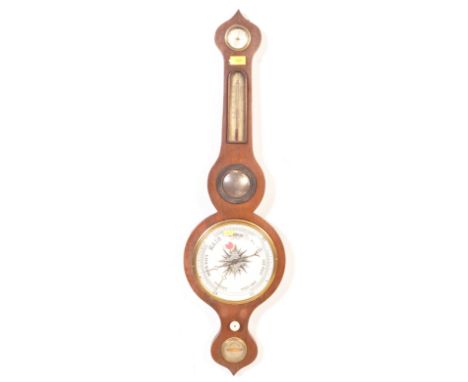A 20th century, circa 1920's oak cased banjo barometer with white and black enamel face with gilt dial and Dry Damp gage to t