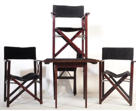 Vintage mid century retro folding directors chairs and table set. The set comprising a folding table with pull out drinks&nbs