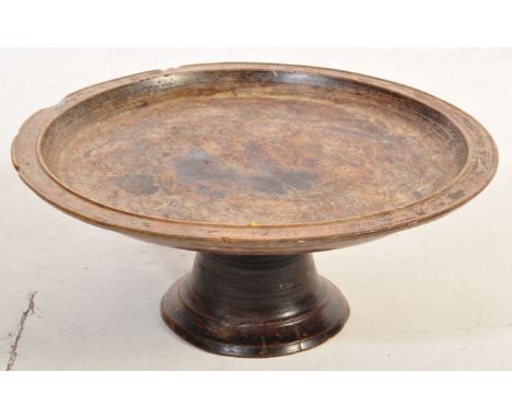 A large 19th Century medieval centrepiece table tazza dish / serving platter having a large tray top raised on Treen pedestal