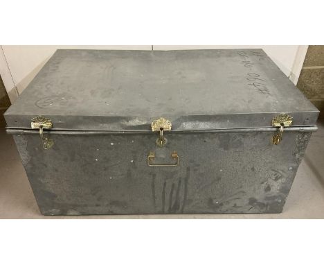 A very large aluminium storage trunk with drop down handles and 3 drop over catches. Approx. 54cm x 113cm x 70cm. 