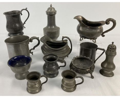 A collection of antique and vintage pewter items. To include tankards, jugs, cruets and salts. 
