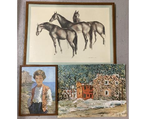 3 mid century prints. John Skeaping - 1950's print of 3 horses, in light wood frame and glazed (frame size approx. 54 x 72cm)