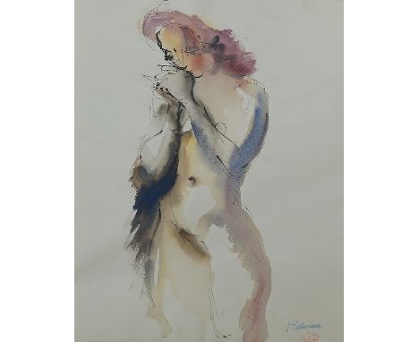 Edmund Georg Pielmann, German 1923-1985- "Stehender Art"; brush, ink and watercolour, signed and stamped with the atelier mar