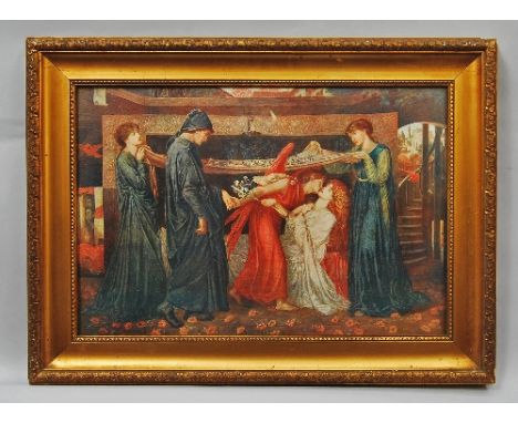 After Dante Gabriel Rossetti, British 1828-1882- "Dante's Dream"; offset lithograph printed in colours, in an early 20th cent