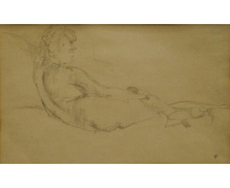 Victor Pasmore CBE RA, British 1908-1998- Reclining nude, after Jean-Auguste-Dominique Ingres; pencil on buff, signed with in