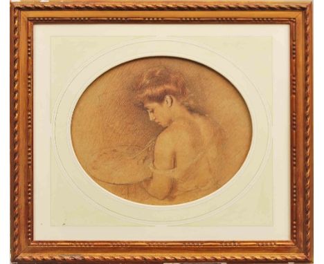 Philippe Ernest Zacharie, French 1849-1915- Portrait of an artist with her palette; black and coloured chalk, signed, oval, b