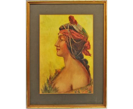 Bella N Birch, British, early 20th century- Portrait of an Indian princess; watercolour, signed, 54x36cm