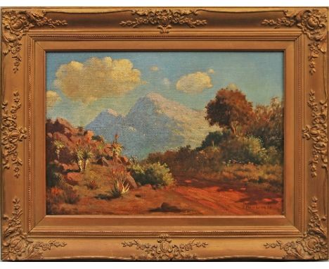 Jack Pohl, South African 1878-1944- "Road to Lydenburg, Transvaal"; oil on canvas, signed and dated 1938, bears inscription o