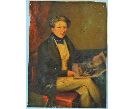 British School, early-mid 19th century- Portrait of a gentleman, seated three-quarter length turned to the right in an interi