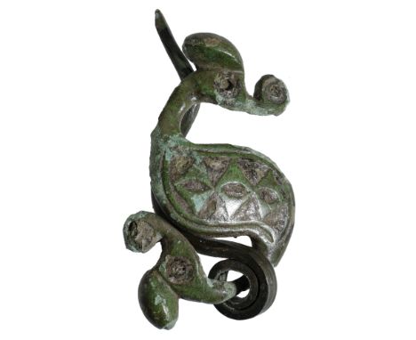Romano-Celtic, 2nd century AD, a Dragonesque brooch, East Brigantian style with central design of lozenge-shape panels, head 