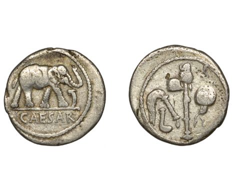 Roman Imperatorial Coinage, Julius Caesar, Denarius, Military mint travelling with Caesar, 49-8, elephant walking right, tram