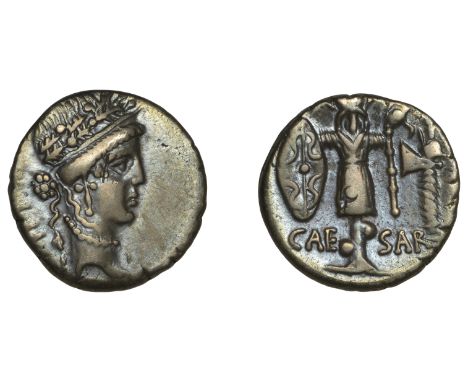 Roman Imperatorial Coinage, Julius Caesar, Denarius, military mint moving with Caesar, spring-summer 48, diademed head of Pie