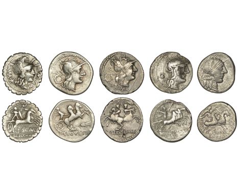 Roman Republican Coinage, C. Servilius M.f., Denarius, 136, helmeted head of Roma right, x and wreath behind, roma below, rev