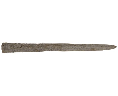 Bronze Age, 1400-1000 BC, a sword or rapier blade, Long and straight with a lozenge cross-section, 24.4 x 2.2 cm. Fine with a