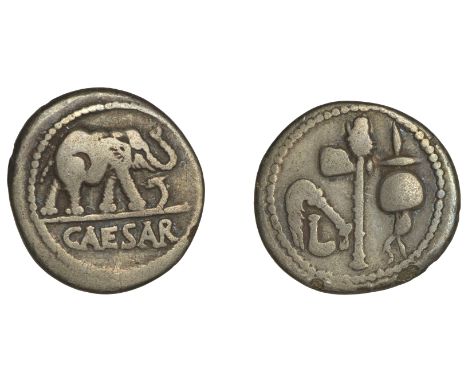 Roman Imperatorial Coinage, Julius Caesar, Denarius, military mint travelling with Caesar, 49-8,  elephant walking right, tra