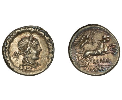 Roman Republican Coinage, D. Junius Silanus L.f., Denarius, c. 91, diademed head of Salus right, wearing necklace and hair ti