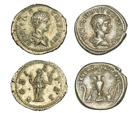 Roman Imperial Coinage, Geta as Caesar, Denarii (2), Laodicea ad Mare, 198-200, draped and cuirassed bare head right, rev. li