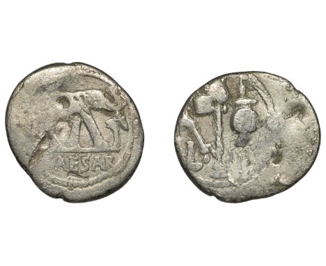 Roman Imperatorial Coinage, Julius Caesar, Denarius, Military mint travelling with Caesar, 49-8, elephant walking right, tram