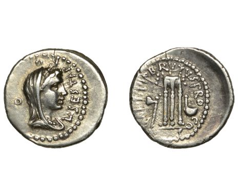Roman Imperatorial Coinage, Brutus, Denarius, mint moving with Brutus, 42, veiled and draped bust of Libertas right, l sesti 