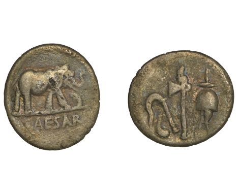 Roman Imperatorial Coinage, Julius Caesar, Denarius, military mint travelling with Caesar, 49-8, elephant walking right, tram