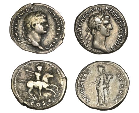 Roman Imperial Coinage, Domitian (as Caesar), Denarius, Rome, 77-78, laureate bust right, rev. horseman galloping right, 2.91