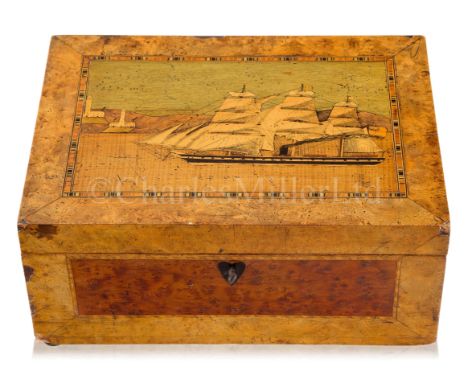 A TRINITY HOUSE BOX DEPICTING BRUNEL'S S.S. GREAT BRITAIN, CIRCA 1860in polychrome marquetry with contrasting pannelled sides