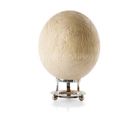 A SAILOR’S ART CARVED OSTRICH EGG, EARLY 19TH CENTURYthe egg carved with the naval victors of the battles of The First of Jun