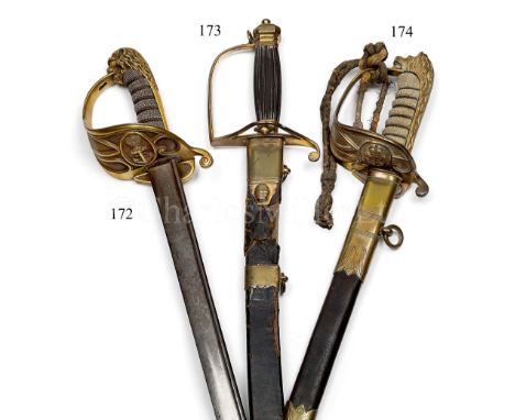 AN 1827-PATTERN NAVAL SWORD BY GIEVES, CIRCA 1950with 31½in. etched steel blade with crown for George VI, half basket hilt wi