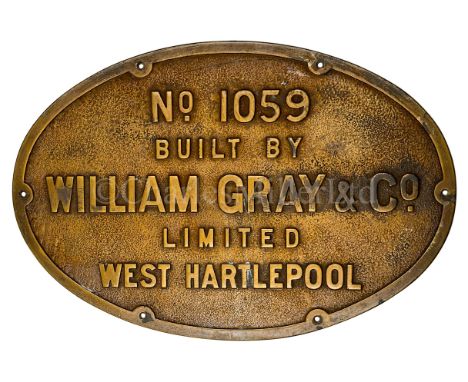 THE ENGINE ROOM PLATE FROM THE P.S. TATTERSHALL CASTLE, 1934cast in brass with raised lettering inscribed No. 1059 / BUILT BY