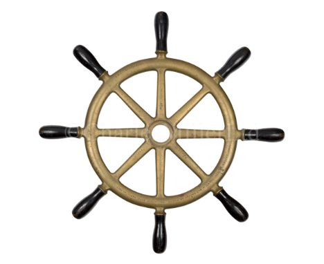 A LARGE BRASS ENGINE ROOM VALVE WHEEL OR EMERGENCY HELM, RECOVERED FROM THE S.M.S. HINDENBURG, SCUTTLED AT SCAPA FLOW, 1919he