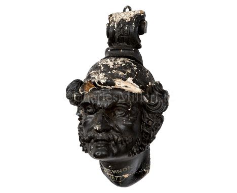 THE HEAD OF H.M.S. AGAMEMNON'S FIGUREHEAD, HELLYER WORKSHOPS, CIRCA 1852carved as a moustachioed warrior wearing a plumed pea