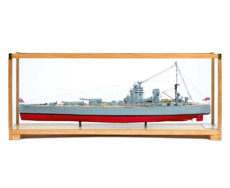 A 1:96 SCALE BUILT MODEL OF H.M.S. RODNEY, 1925modelled by Colin Freeman, with plank on frame, laminated and carved hull with