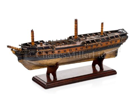 A STATIC DISPLAY MODEL FOR A LARGE FRENCH FRIGATE OF 48-GUNS, CIRCA 1800, POSSIBLY BY A DOCKYARD APPRENTICEthe carved boxwood