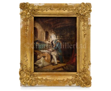 THOMAS JONES BARKER (BRITISH, 1815-1882) “Lord Nelson at Prayer Before Trafalgar” Circa 1854Signed and inscribed to reverse i