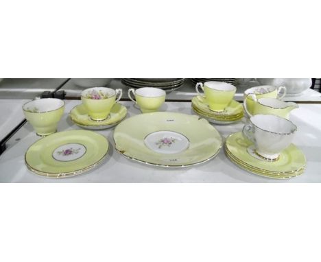 Hammersley & Co china part tea service, yellow ground and floral decorated 