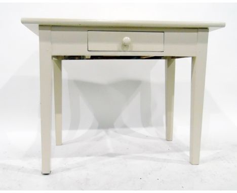 Painted pine rectangular-top side table with frieze drawer, on square tapering legs, length 86cm 