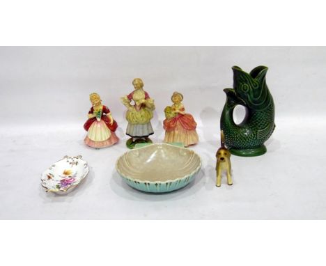 Poole pottery shell-shaped dish, Royal Doulton 'Valerie' figure HN2107, Royal Doulton figure 'Cissie' HN1809, Royal Crown Der