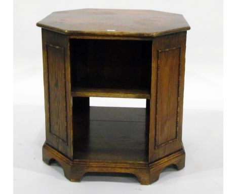 20th century oak octagonal-top free-standing open bookcase, raised on bracket feet, width 54cm 