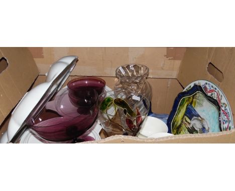 Assorted glassware including sundae dishes, Royal Worcester 'Herbs' large hors d'oeuvres dish, quantity of framed prints and 
