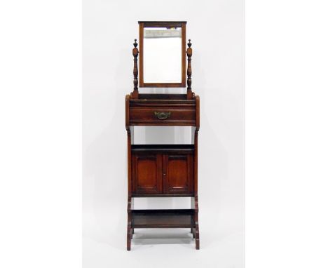 Late Victorian mahogany gentleman's shaving stand with bevelled swing frame mirror, frieze drawer, cupboard and open shelf be