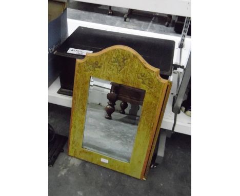 Mirror within a painted distressed frame, framed print, wooden box, various ceramics, faux-wood table lamp with Corinthian co