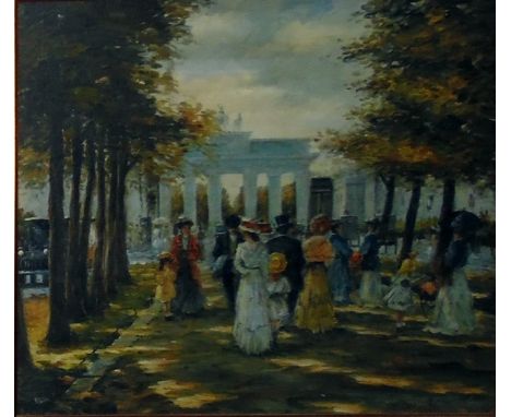 S Freudenberger (20th century)Oil on canvas Ladies, gentlemen and children promenading in a tree-lined avenue with the Brande