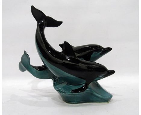Poole pottery dolphin group, 22cm high 