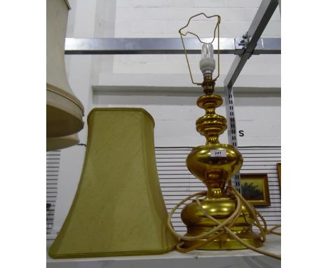 Gold metal standard lamp with cream shade 