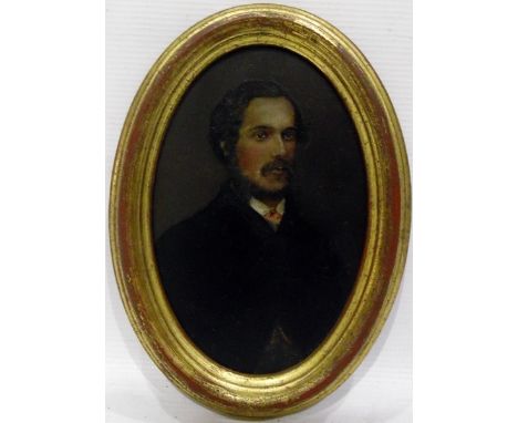 19th century portrait miniature Oil on boardHalf-length portrait of a gentleman, oval, 14cm x 19cm  
