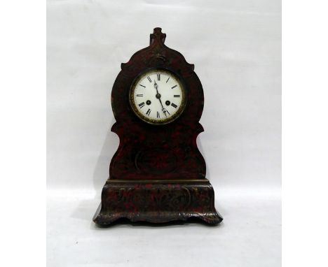 19th century boulle tortoiseshell and brass mantel clock in revived Louis XV style, in ogee-topped case and having circular w