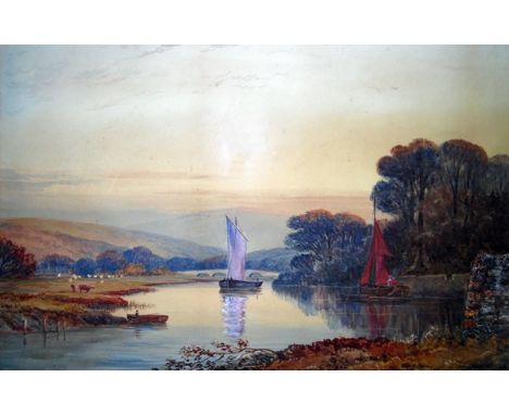 Unattributed (late 19th/early 20th century British school)Watercolour "Countess Weir Bridge, Evening" with boats in foregroun